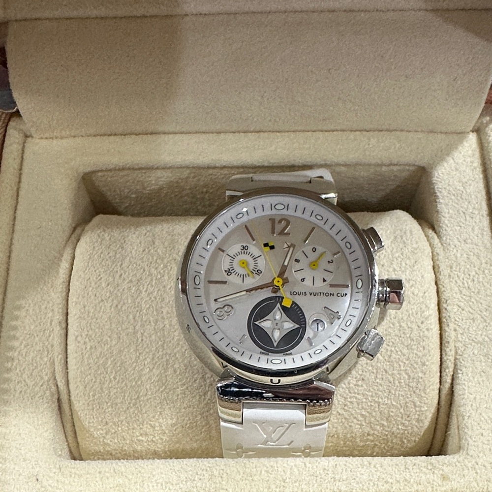 NWT Louis Vuitton Cup midsize chronograph watch with box and papers.  Stainless